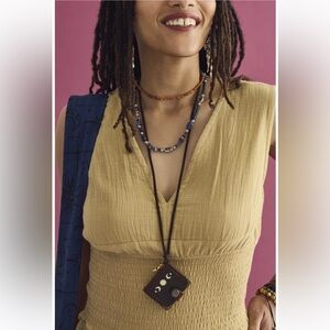 Earthbound Celestial Brown Leather Mini Book Necklace, NWT